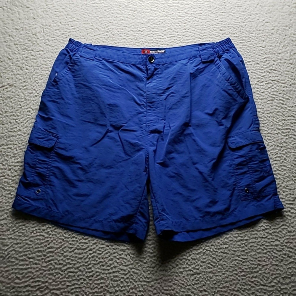 Reel Legends Cargo Shorts Mens 2XL Blue Microfiber 8" Inseam Elastic Waist